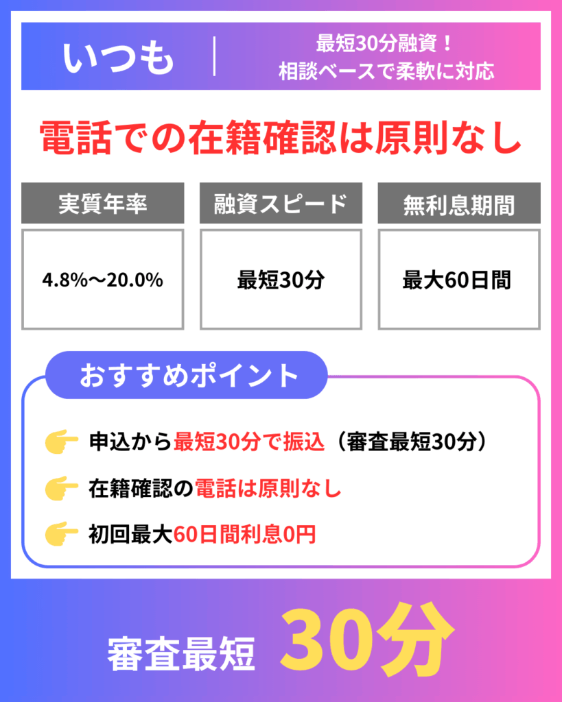 いつも|最短45分融資!相談ベースで柔軟に対応