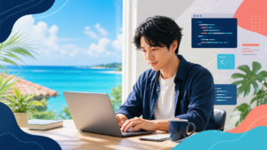 沖縄でプログラミングを学ぶ社会人のイメージ