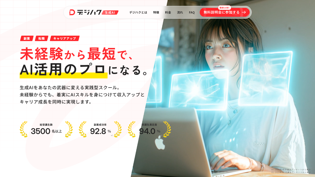 デジハク生成AIの公式サイト画面