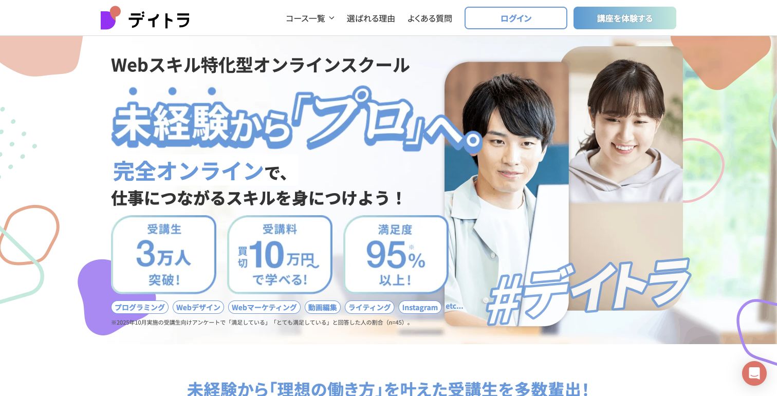 デイトラ公式サイトTOPページのキャプチャ