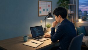 レバテックフリーランスの副業を検討する会社員のイメージ