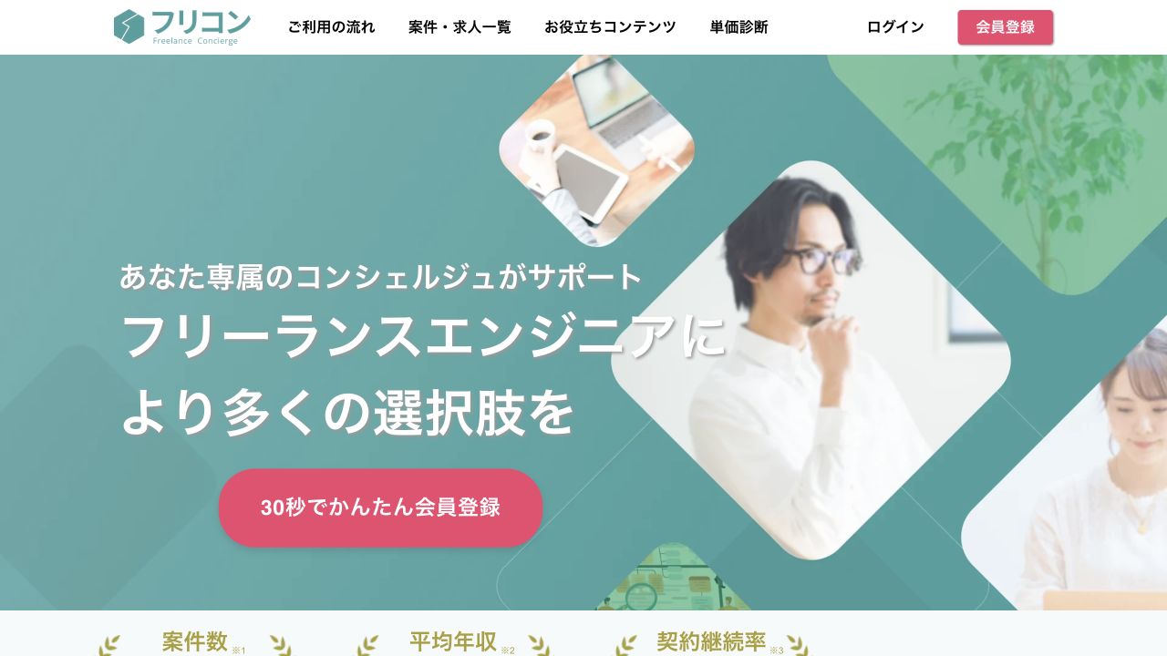 フリコン公式サイトのトップページ
